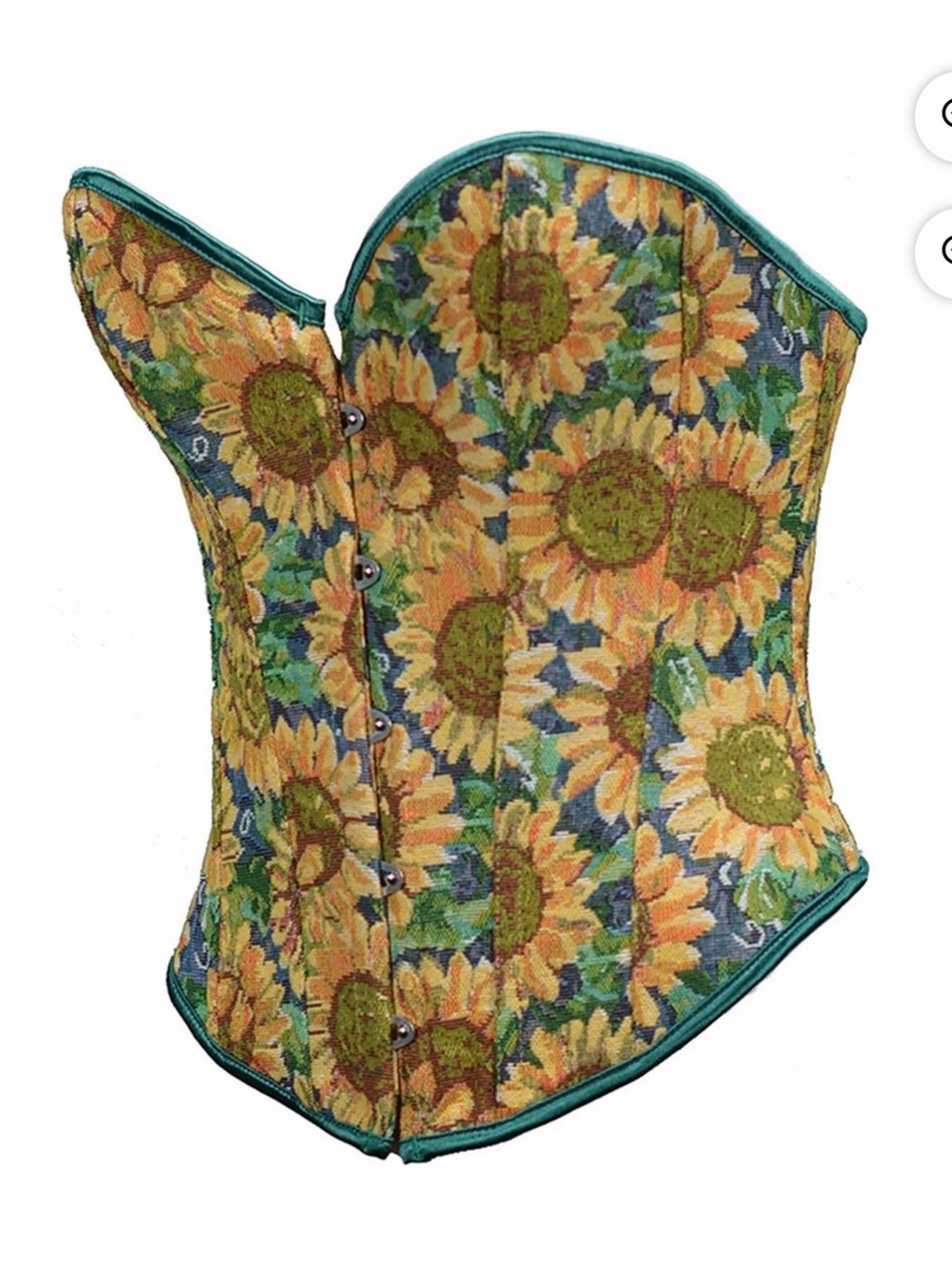 Sunflower Tapestry Corset Top - Green Trim